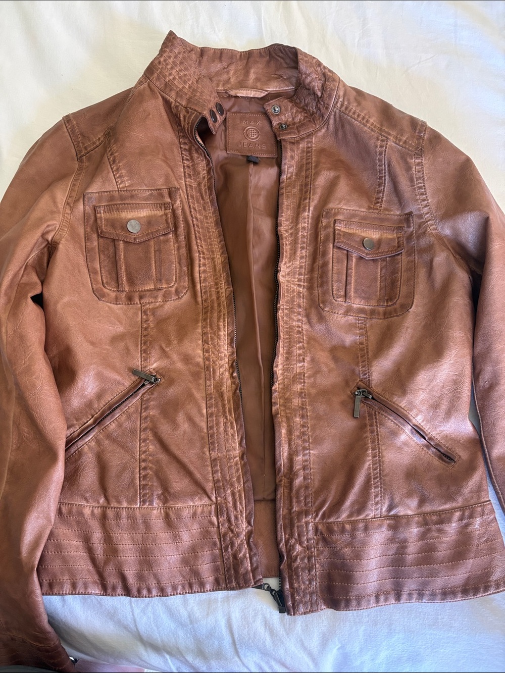 Max Jeans Brown Leather Moto Jacket